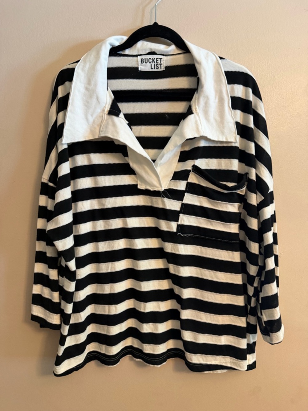 BUCKETLIST Black & White Striped Collared Pullover